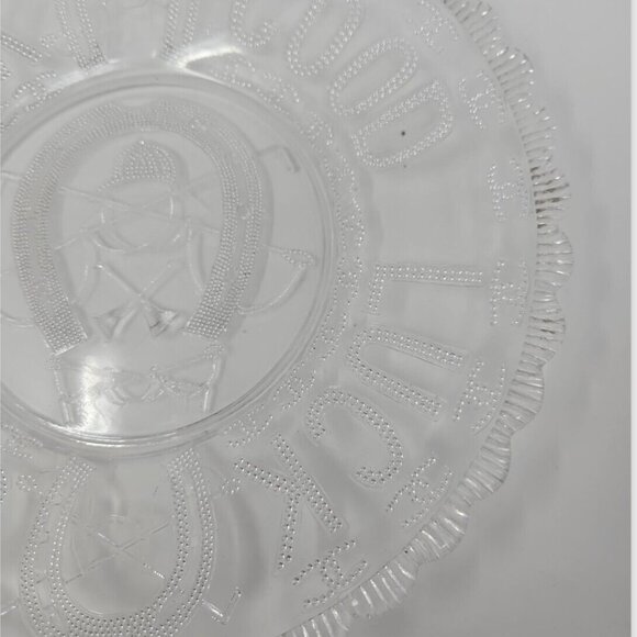 Exceptional Antique EAPG Good Luck Horseshoe Equestrian Fox Hunt Glass Plate WOW - Picture 6 of 8